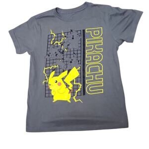 PIKACHU Pokemon Gray T-Shirt Youth Boys Cotton Short Sleeve